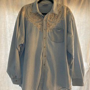 Crystal springs  blue with lace button down shirt